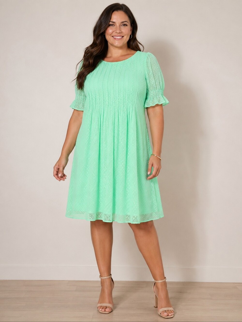 DKNY Women's Pleated Front Cinch Sleeve Flowy Dress Size 16 NWT